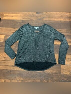 BCBGeneration Metallic Shimmer Black Shirt High Low Hem S Keyhole Back Oversize